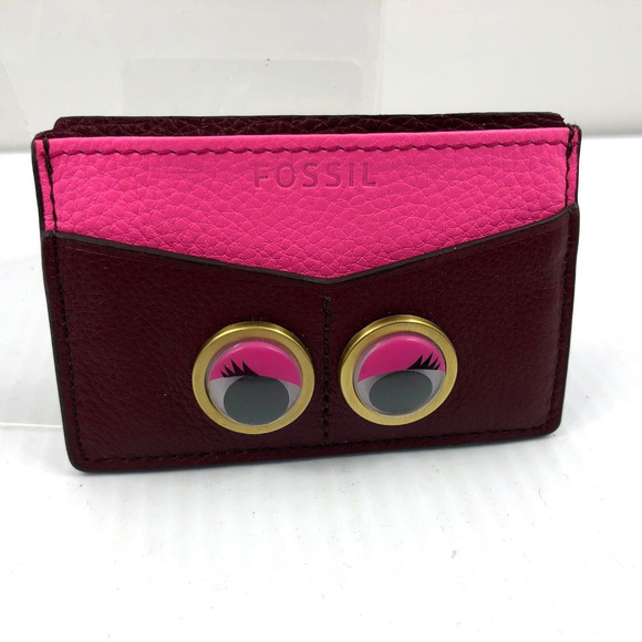 Fossil  Card Case Eyes Wine pink burgundy Wallet - Picture 3 of 3